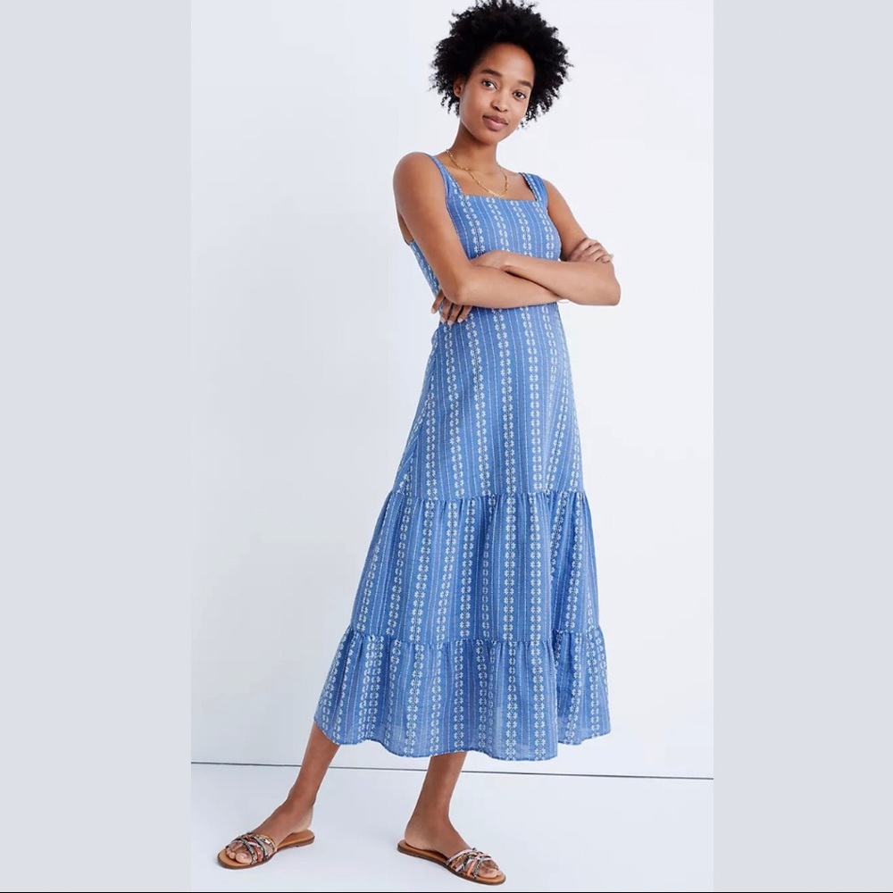 Madewell Embroidered Button-Back Tiered Sundress